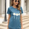 Women Crewneck Daisy Print Short Sleeve T-Shirts Summer Faith-Hope-Love Raglan Sleeve Tees Loose Fit Graphic Tops 2024