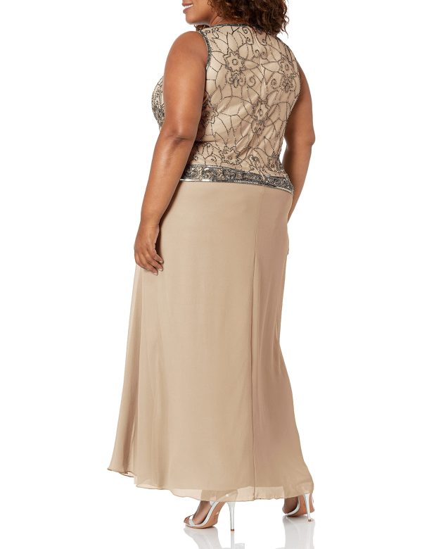 Women's Plus Size Long Sleeveless Antique Dress with Scarf