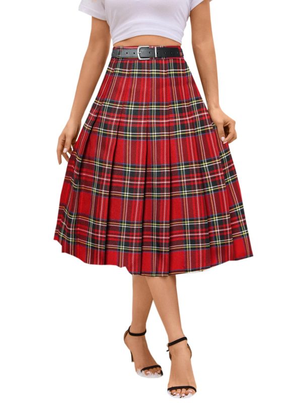 Women's Girls A-Line Long Pleated High Waist Fashion Skirt, School Uniform Cosplay