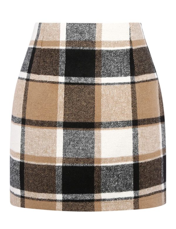 Womens High Waist Plaid Skirt Bodycon Pencil Wool Mini Skirts