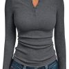 Womens Long Sleeve Shirts 2025 Henley Casual Fall Outfits Fitted Cotton Tops Ribbed Fashion Cute Basic Tees