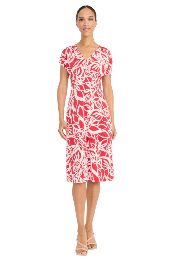 Womens V-Neck Cap Sleeve Knee Length-Fitted Bodice with A-line Skirt-Special Occasion Cocktail Dress