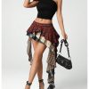 Plaid Skirts for Women Ruffle Asymmetrical Layered Hem Y2k Skirt with Shorts Underneath