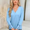Women's 2025 V Neck Buttons Down Long Sleeve T Shirts Casual Loose Tops Fall Fashion Basic Blouses