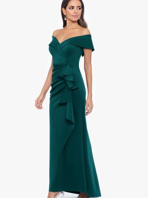 Women's Long Off Shoulder Sweetheart Neck Side Ruffle Gown (Reg and Petite)