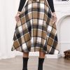 Women’s Fall Winter High Waisted Wool Plaid A-line Long Skirt