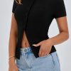 Women's Short Sleeve Summer Tops 2025 Trendy Ribbed Knit Button Up Tight Basic Tees Shirts Going Out Y2K Clothes