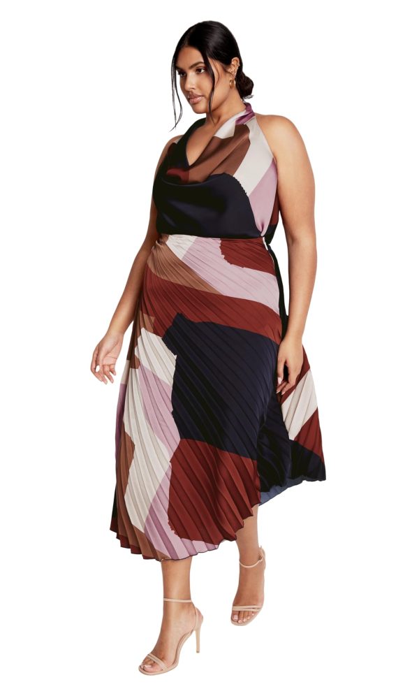 Women's Plus Size Skirt-Amaya Asymmetrical Harmonica Pleat Print
