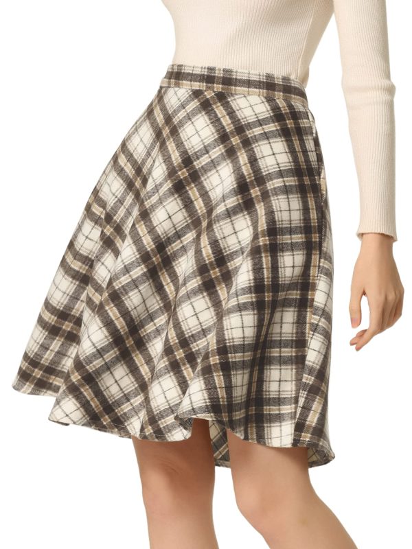 Women's Easter Plaids Vintage Tartan Elastic Waist Knee Length A-Line Skirt