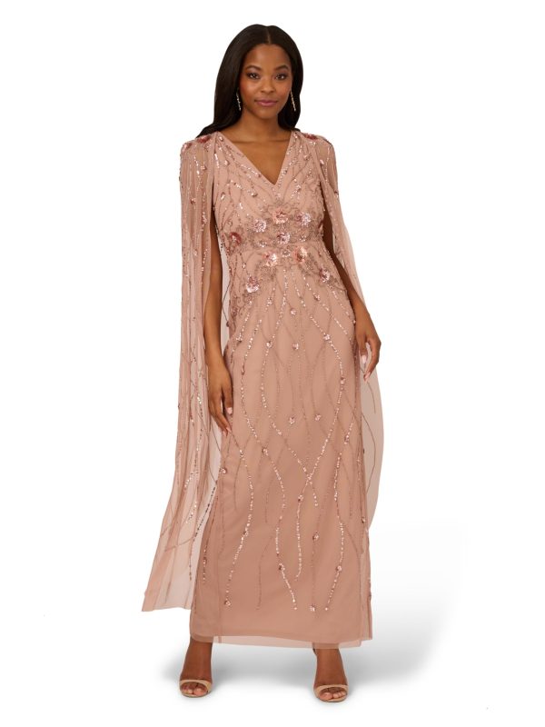 Women's Beaded Cape Long Dress