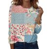Women's Lightweight Round Neck Tops Floral Print Fall Outfits Dressy Casual Long Sleeve Graphic Tees Shirts