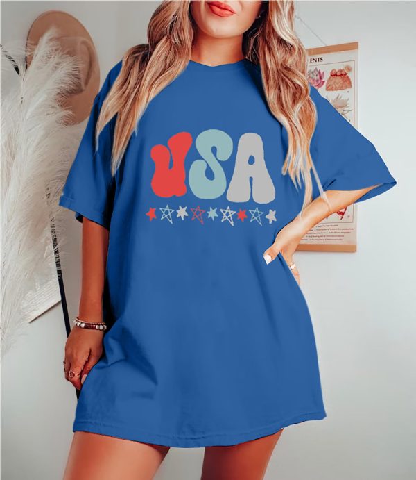 American Flag T Shirt Women 4th of July Oversized Shirts USA Stars Patriotic Short Sleeve Loose Fit Tops