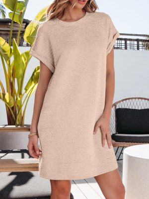 Womens Summer Dresses Fashion 2025 Short Sleeve Spring Mini Dress Casual Beach Vacation Clothes Dresses