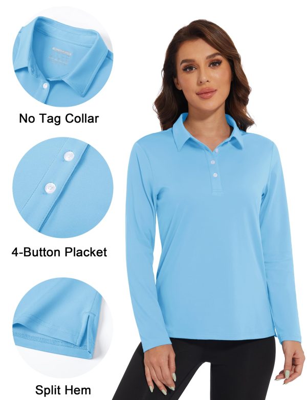 Women's Polo Shirts Long Sleeve Golf T Shirt Quick Dry UPF 50+ Sun Protection Lightweight Athletic Tennis Shirts