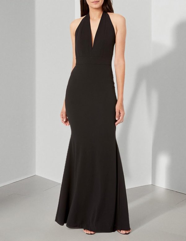 Women's Camden Sleeveless Halter Plunging Long Stretch Gown