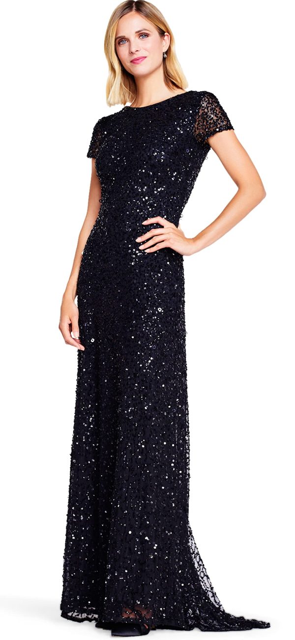 Women's Short-Sleeve All Over Sequin Gown