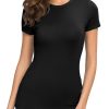 Women's Crewneck Slim Fitted Short Sleeve T-Shirt Stretchy Bodycon Basic Tee Tops