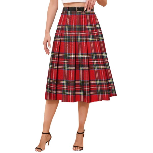 Girls Womens High Waist Pleated Long Skirt with Pockets