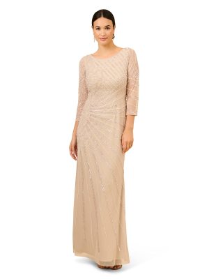 Women's Beaded Long Dress, Biscotti