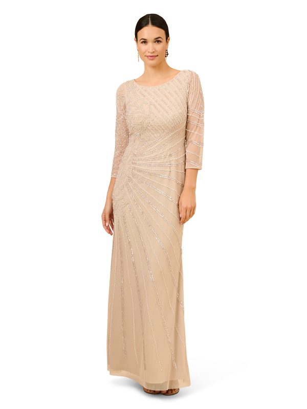 Women's Beaded Long Dress, Biscotti