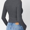 Womens Long Sleeve Shirts 2025 Henley Casual Fall Outfits Fitted Cotton Tops Ribbed Fashion Cute Basic Tees