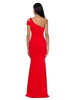 Women's Long One Shoulder Sleeveless Stretch Scuba Crepe Sheath Gown
