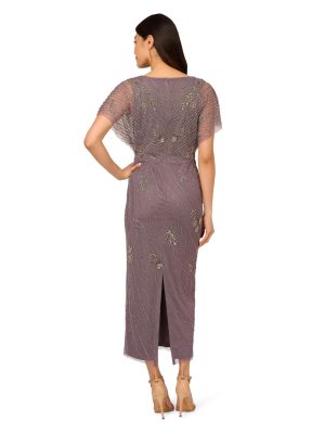 Women's Bead Flutter Sleeve Long Dress