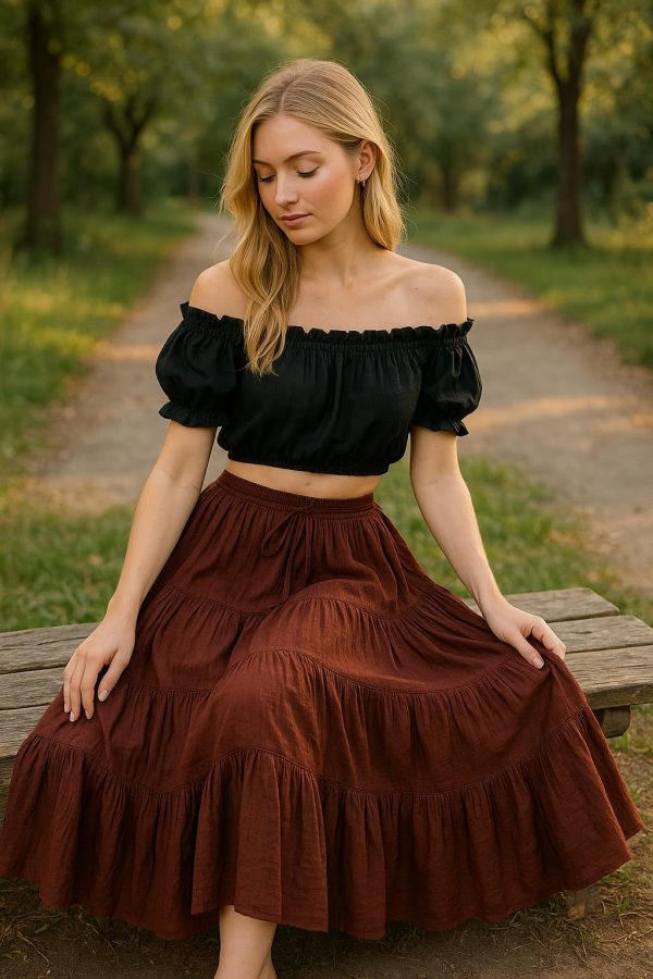 Women's 25 Yard Cotton Gypsy Belly Dance 4-Tiered A-Line Pleated Maxi Long Boho Dance Tribal Skirt