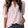 Womens Summer Business Casual Blouses V Neck Short Sleeve Shirts Hollow Out Cute Lace Tops
