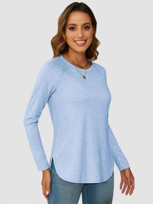 Long Sleeve Shirts for Women Fall Outfit 2025 Fashion Casual T Shirt Round Neck Basic Loose Tunic Tops