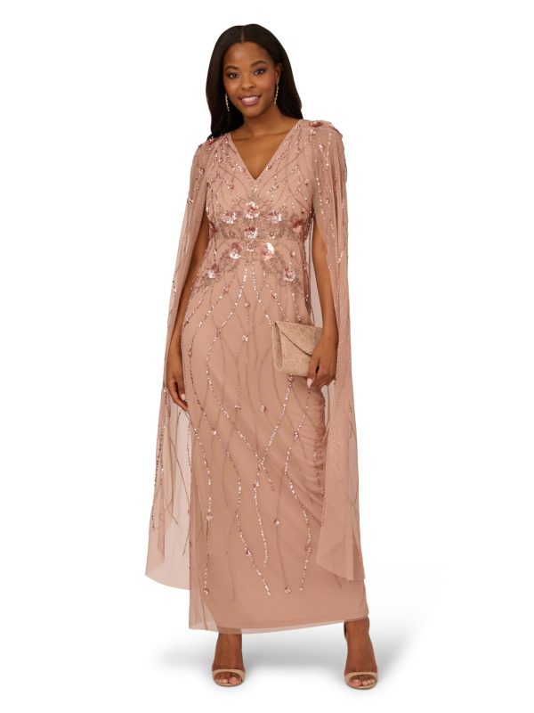 Women's Beaded Cape Long Dress