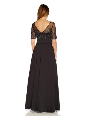 Women's Beaded Mesh and Taffeta Gown