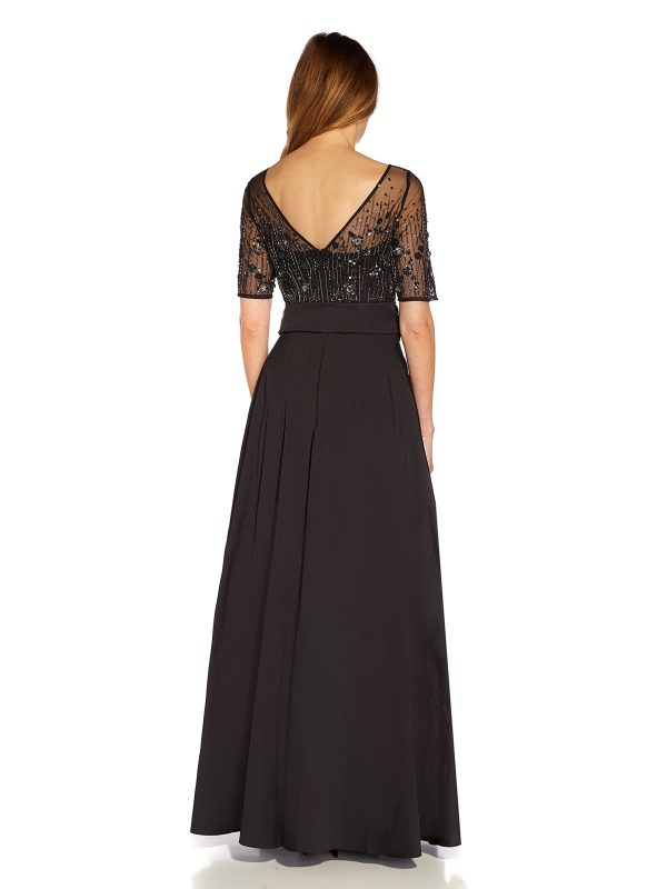 Women's Beaded Mesh and Taffeta Gown