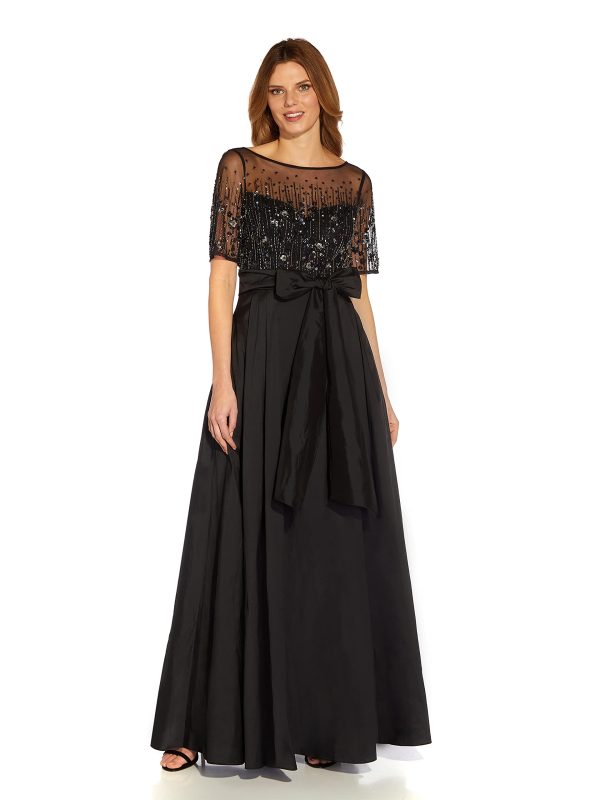 Women's Beaded Mesh and Taffeta Gown
