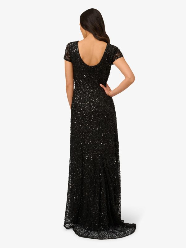 Women's Short-Sleeve All Over Sequin Gown