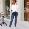 Womens Long Sleeve T Shirts V Neck Soft Basic Tee Loose Fit Casual Tops Fashion