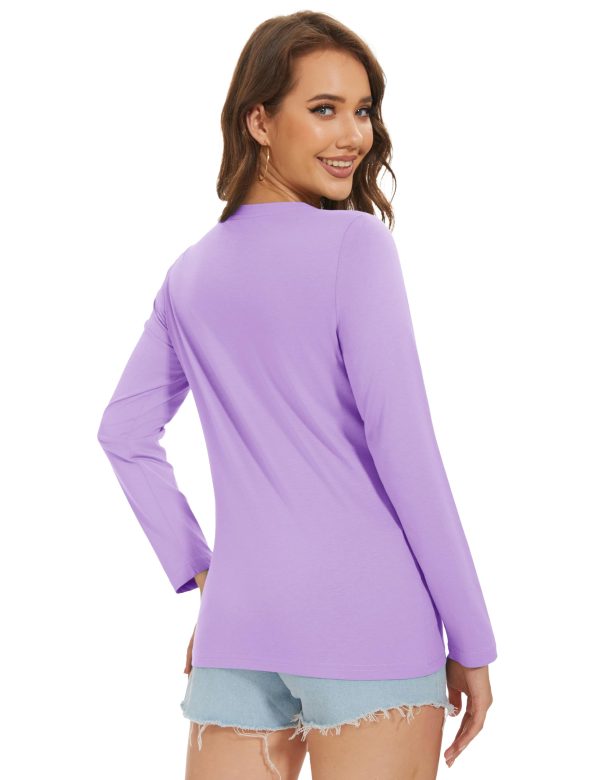 Women's Cotton Long Sleeve Shirts Crewneck Cotton Basic T-Shirt Solid Color Soft Comfy Casual Tops Tees for Women