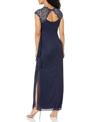 Women's Long Cap Sleeve Side Ruched Gown (Petite and Regular Sizes)