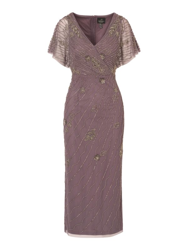 Women's Bead Flutter Sleeve Long Dress