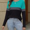 Women's Long Sleeve Color Block Tunics Tops Round Neck Shirts Casual Blouses