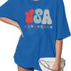 American Flag T Shirt Women 4th of July Oversized Shirts USA Stars Patriotic Short Sleeve Loose Fit Tops
