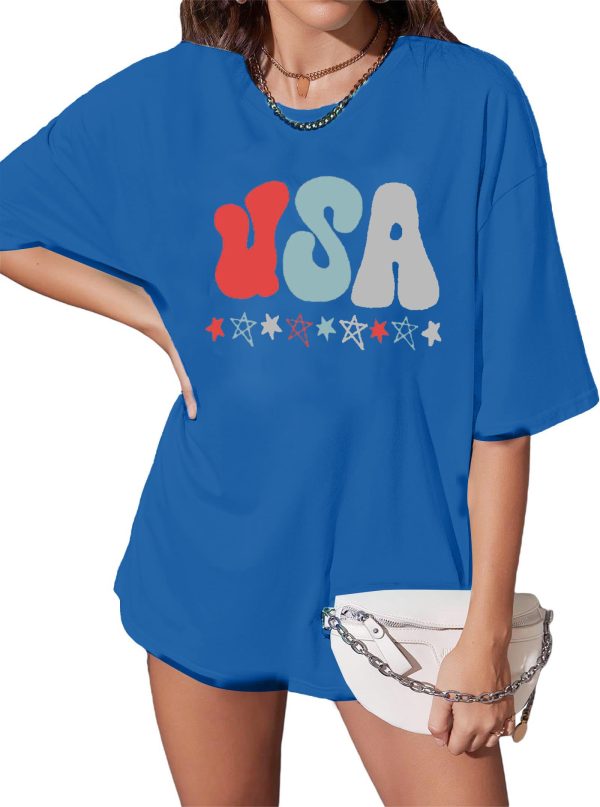 American Flag T Shirt Women 4th of July Oversized Shirts USA Stars Patriotic Short Sleeve Loose Fit Tops