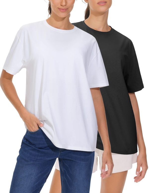 2 Pack Women's Oversized T Shirts Casual Loose Fit Short Sleeve Tops Summer Crewneck Basic Tees