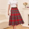 Girls Womens High Waist Pleated Long Skirt with Pockets