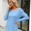 Women's Color Block Tops Casual Long Sleeve Tunic Round Neck Pullover Shirts