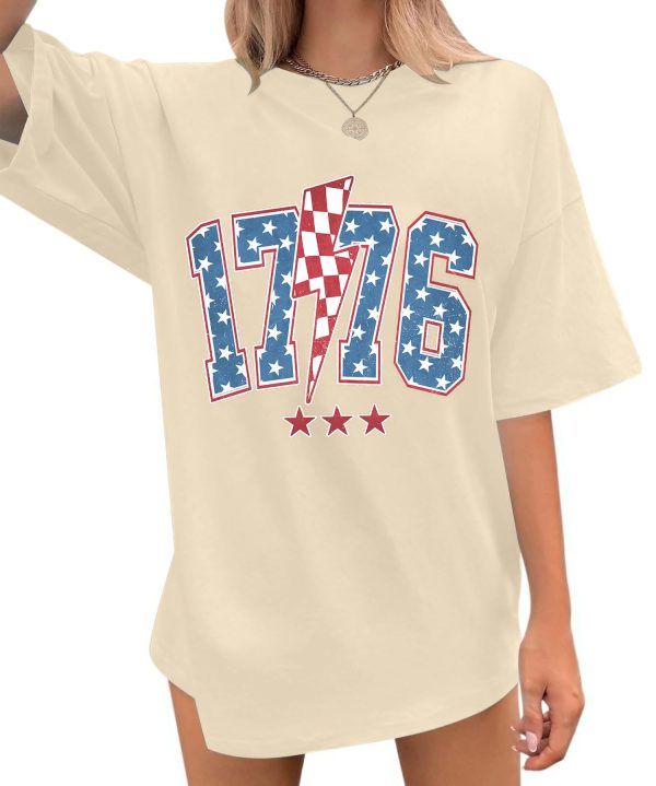 Women America 1776 T Shirt 4th of July Oversized Shirts Patriotic USA Flag Casual Short Sleeve Tee Tops