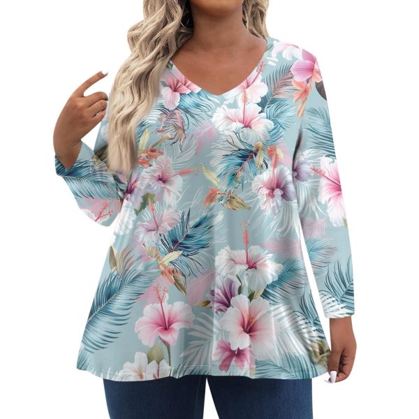 Womens Dressy Casual Long Sleeve Tops Crew Neck Ladies Fall Outfits Trendy Plus Size Floral Print Shirts