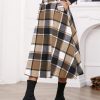 Women’s Fall Winter High Waisted Wool Plaid A-line Long Skirt