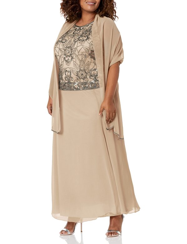 Women's Plus Size Long Sleeveless Antique Dress with Scarf