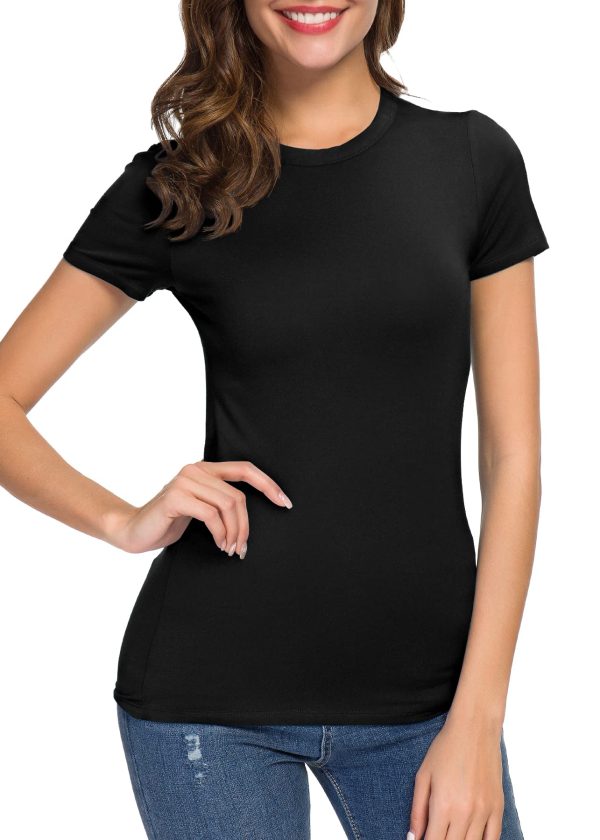 Women's Crewneck Slim Fitted Short Sleeve T-Shirt Stretchy Bodycon Basic Tee Tops